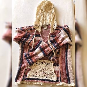 Lace and knit hoodie